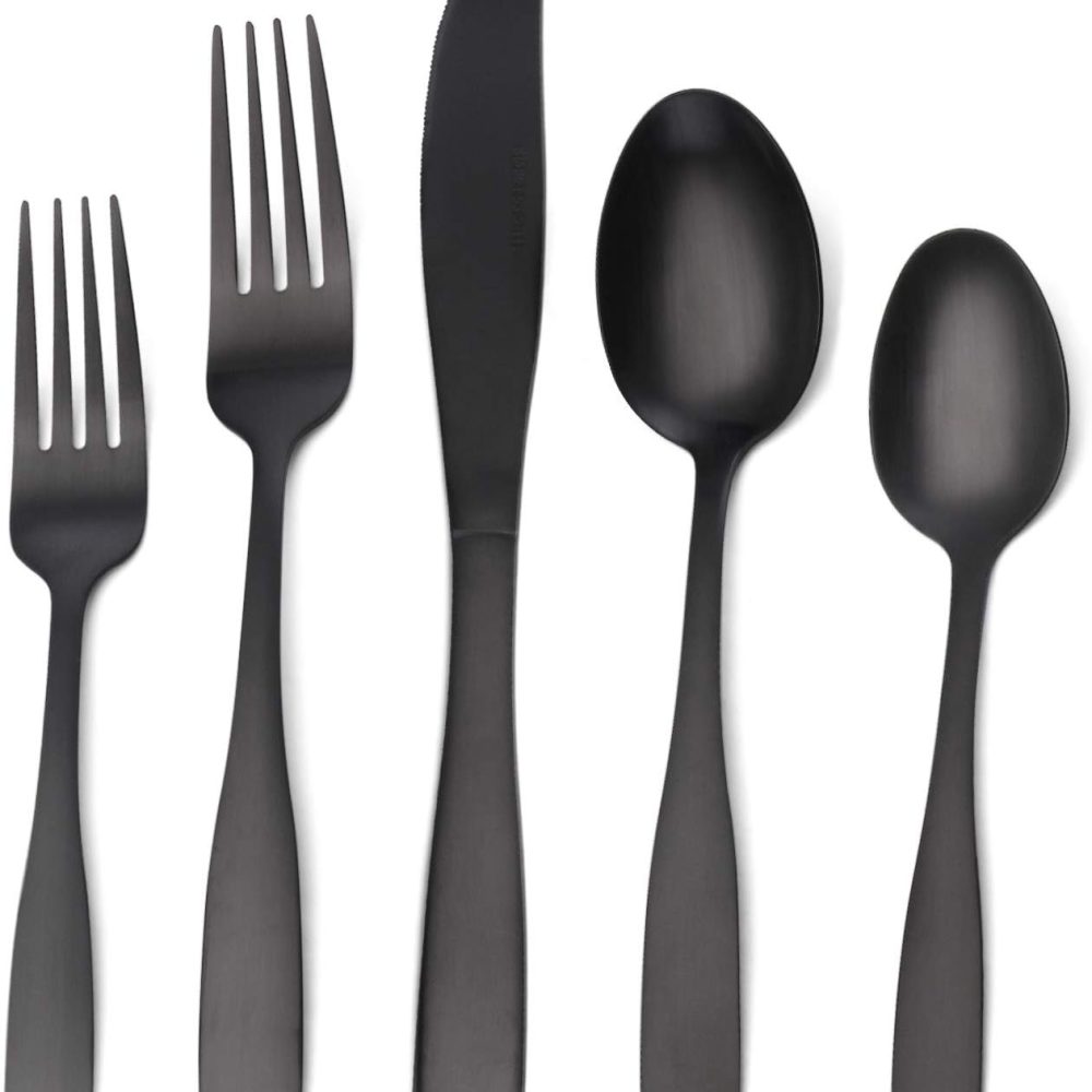 Matte Black Silverware Set, Satin Finish 20-Piece Stainless Steel Flatware set, Tableware Cutlery Set Service for 4, Utensils for Kitchens, Dishwasher Safe